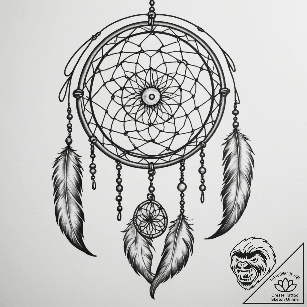 Tattoo sketch a dream catcher where the web c... - tattoo sketch (№1755339666_0, 16.08.2025 10:21) — tattoovalue.net