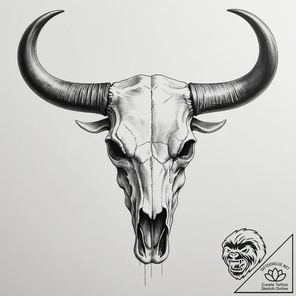 Bull skull - tattoo sketch (№1755340663_0, 16.08.2025 10:37) — tattoovalue.net