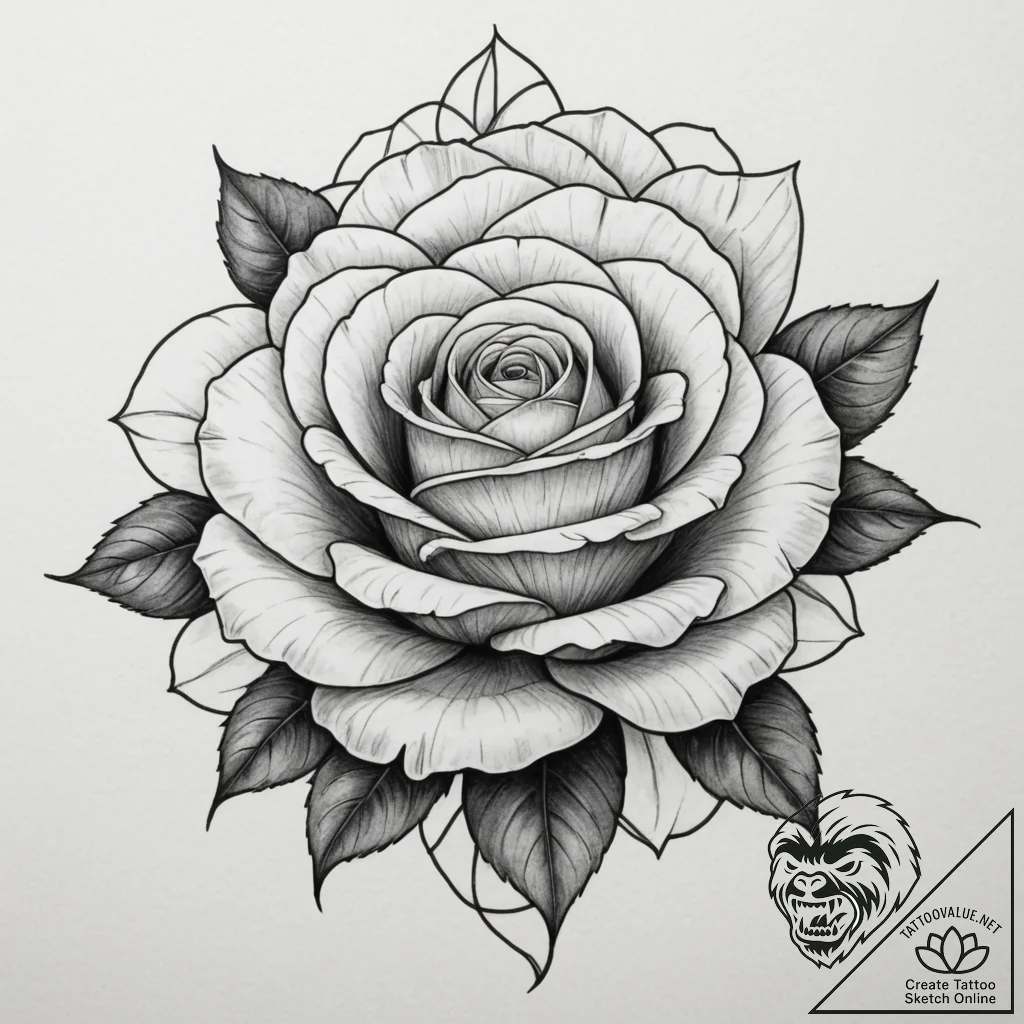 Tattoo sketch a rose with a subtle geometric... - tattoo sketch (№1755340860_0, 16.08.2025 10:41) — tattoovalue.net