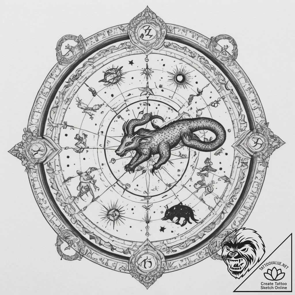 Tattoo sketch a zodiac constellation on an an... - tattoo sketch (№1755341061_0, 16.08.2025 10:44) — tattoovalue.net