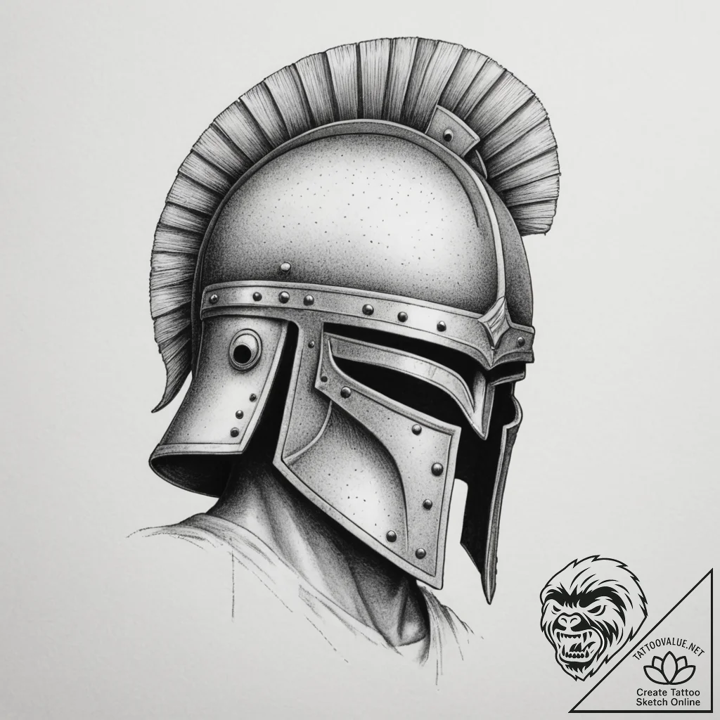 Tattoo sketch a roman legionnaire's helmet wi... - tattoo sketch (№1755341457_0, 16.08.2025 10:50) — tattoovalue.net