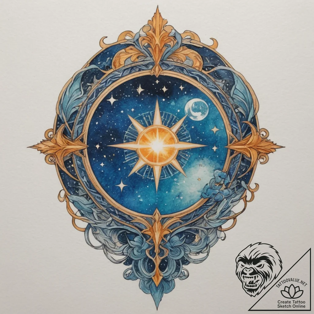Tattoo design: a celestial landscape with sta... - tattoo sketch (№1755342867_0, 16.08.2025 11:14) — tattoovalue.net