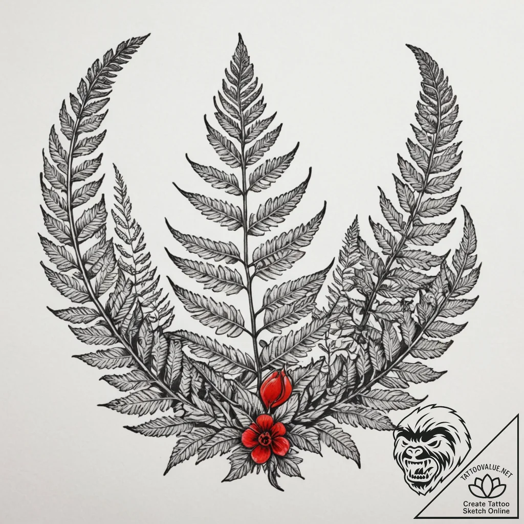 Fern, tattoo drawing outline, old school trad... - tattoo sketch (№1755343474_0, 16.08.2025 11:24) — tattoovalue.net