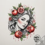 Persephone with a pomegranate, concept art fo… – tattoo sketch (№1755343876_0, 16.08.2025 11:31) — tattoovalue.net