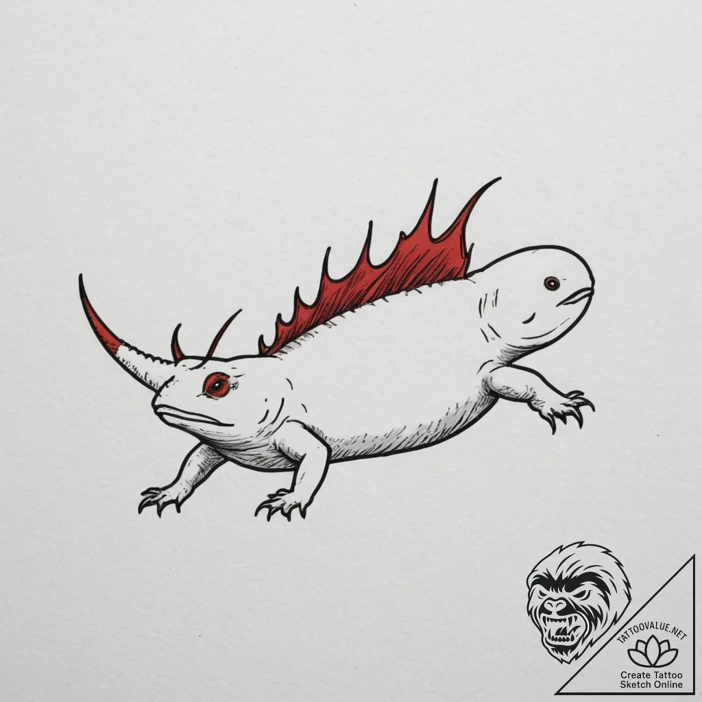 Axolotl, tattoo flash sheet design, minimalis... - tattoo sketch (№1755346282_0, 16.08.2025 12:11) — tattoovalue.net