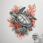 A sea turtle gracefully swimming over a vibra… – tattoo sketch (№1755349699_0, 16.08.2025 13:08) — tattoovalue.net