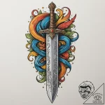 Tattoo design a classic fantasy sword plunged… – tattoo sketch (№1755350700_0, 16.08.2025 13:25) — tattoovalue.net
