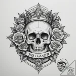 Tattoo sketch a “pro gamer” badge with a crow… – tattoo sketch (№1755351102_0, 16.08.2025 13:31) — tattoovalue.net