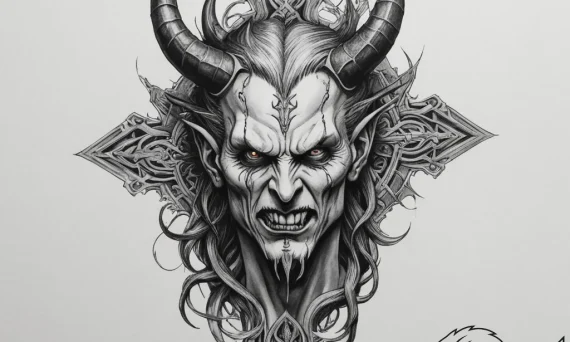 Satan, tattoo drawing outline, black and whit... - tattoo sketch (№1755351301_0, 16.08.2025 13:35) — tattoovalue.net