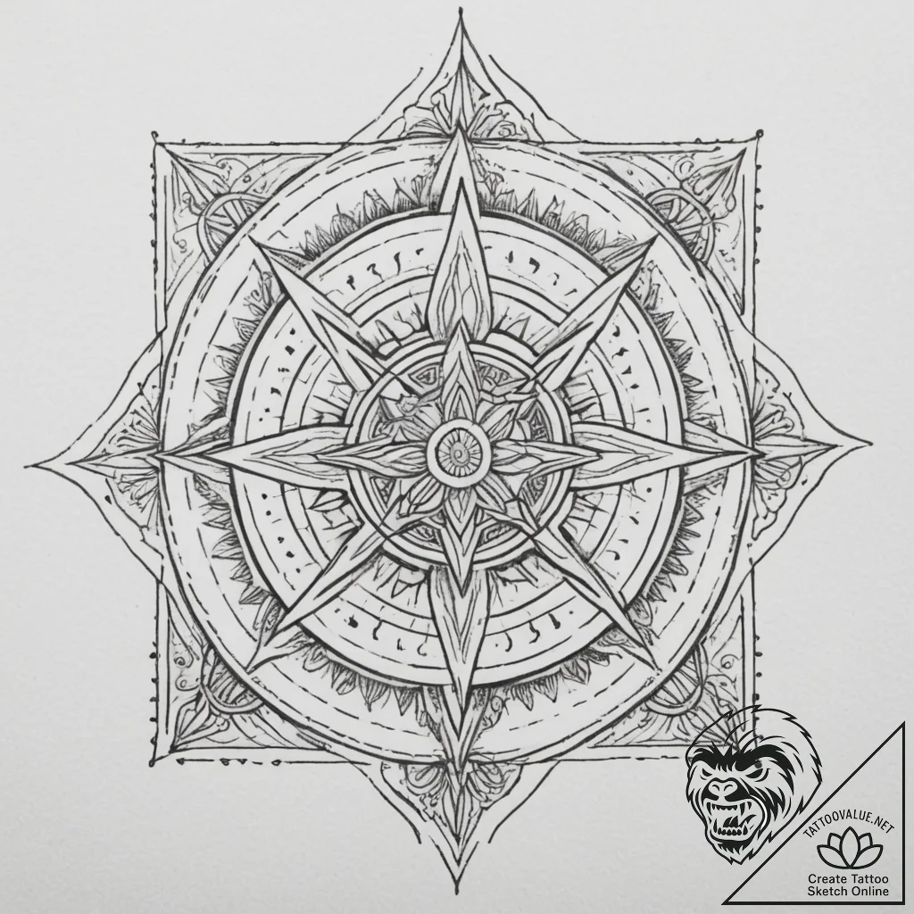 A geometric tattoo combining the kolovrat and... - tattoo sketch (№1755351705_0, 16.08.2025 13:41) — tattoovalue.net