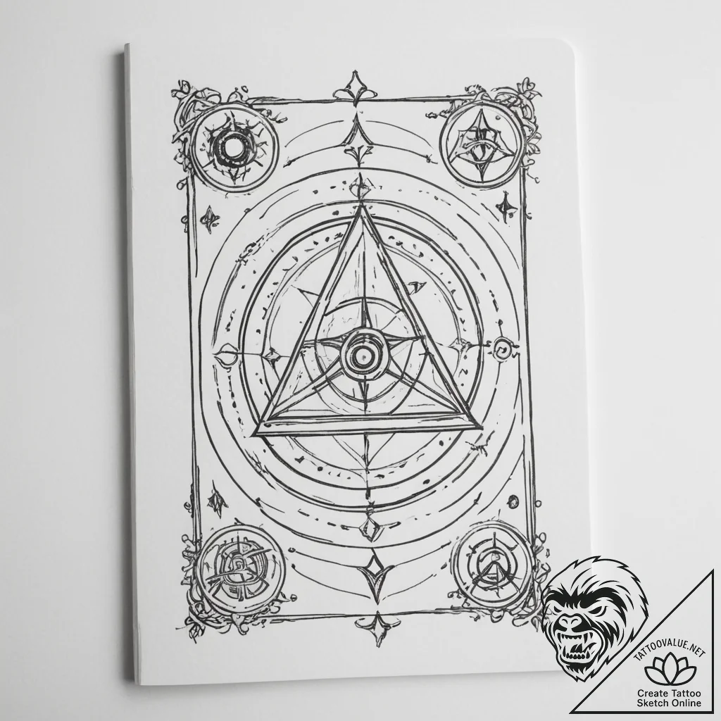 Grimoire (spellbook) with arcane symbols - tattoo sketch (№1755352304_0, 16.08.2025 13:51) — tattoovalue.net