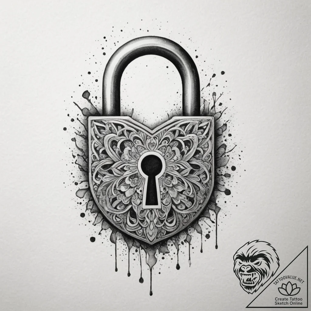 Tattoo design a digital padlock with a styliz... - tattoo sketch (№1755353106_0, 16.08.2025 14:05) — tattoovalue.net