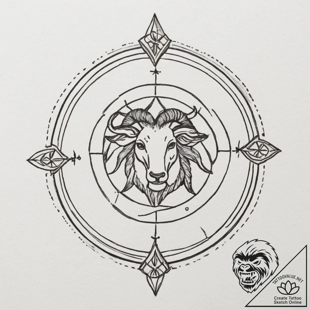 Tattoo design a minimalist zodiac symbol with... - tattoo sketch (№1755353309_0, 16.08.2025 14:08) — tattoovalue.net