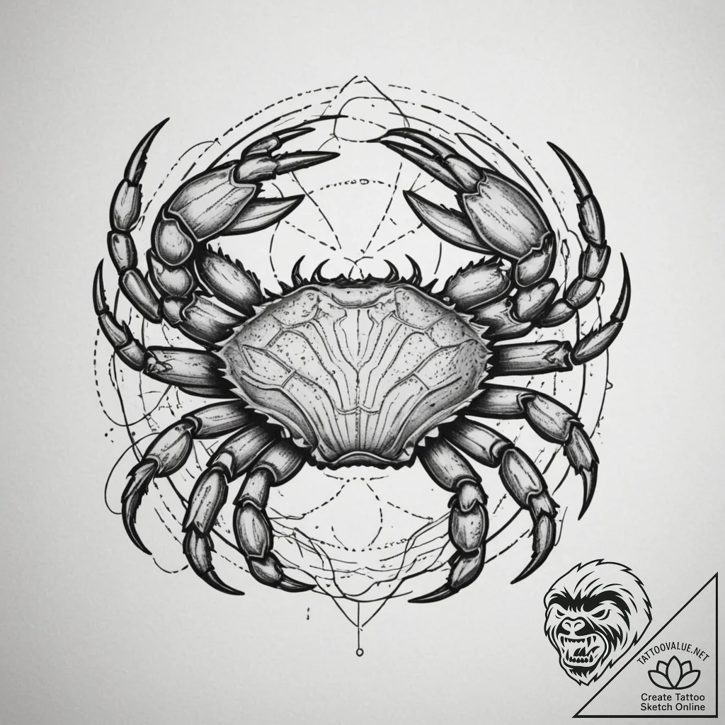 Tattoo design a cancer crab deconstructing in... - tattoo sketch (№1755353908_0, 16.08.2025 14:18) — tattoovalue.net