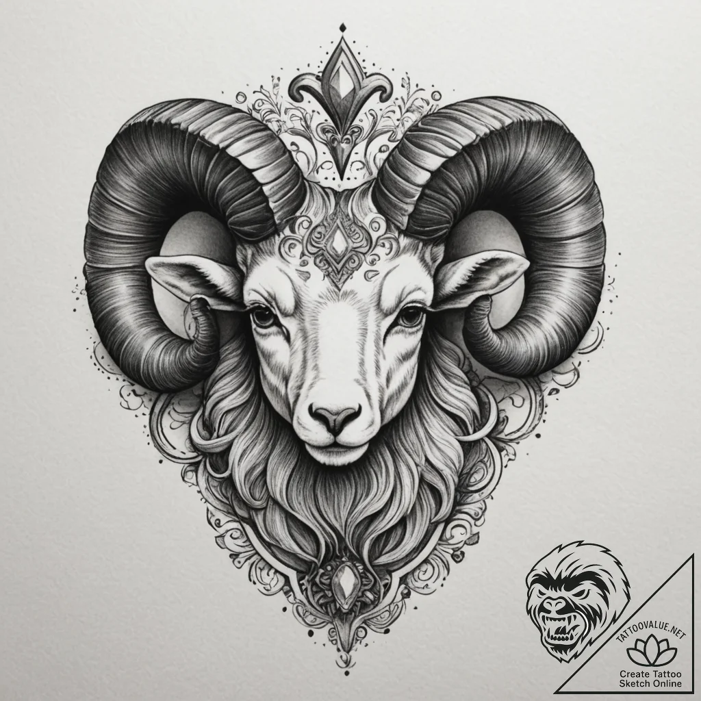 Tattoo sketch an aries ram's head with a smal... - tattoo sketch (№1755354905_0, 16.08.2025 14:35) — tattoovalue.net