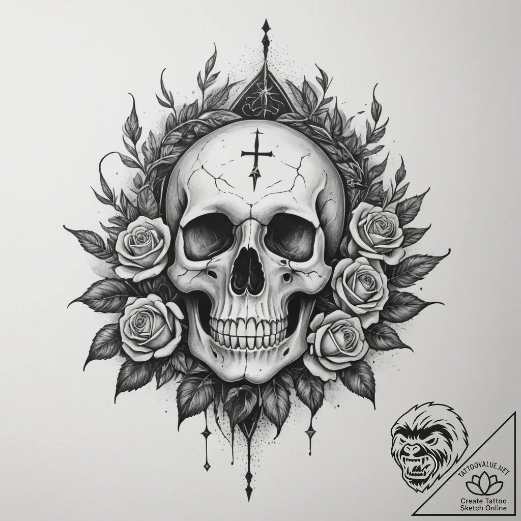 A dark, moody forest with rays of light break... - tattoo sketch (№1755355104_0, 16.08.2025 14:38) — tattoovalue.net
