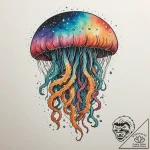 Jellyfish with tentacles made of cosmic nebul… – tattoo sketch (№1755355702_0, 16.08.2025 14:48) — tattoovalue.net