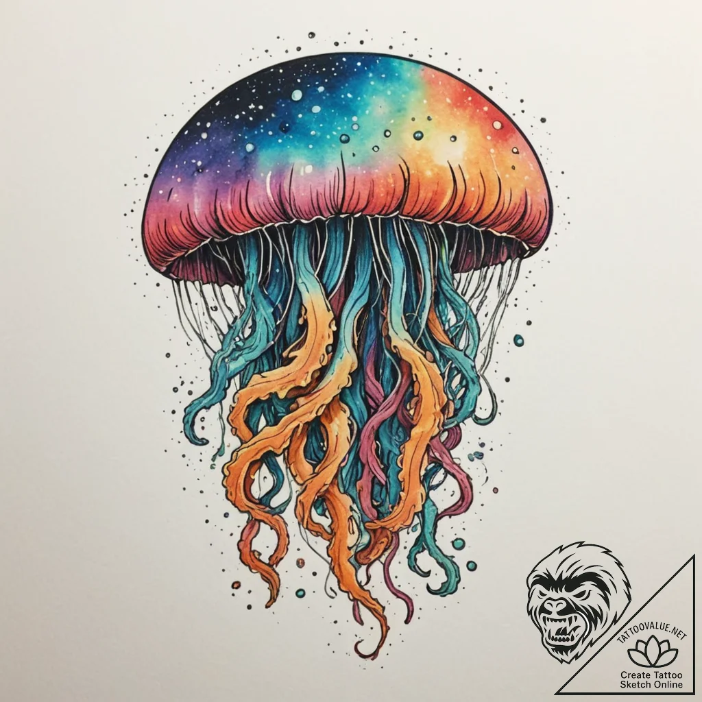 Jellyfish with tentacles made of cosmic nebul... - tattoo sketch (№1755355702_0, 16.08.2025 14:48) — tattoovalue.net
