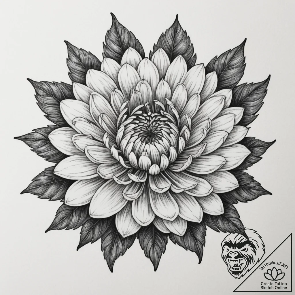 Chrysanthemum, tattoo flash sheet design, lin... - tattoo sketch (№1755356896_0, 16.08.2025 15:08) — tattoovalue.net