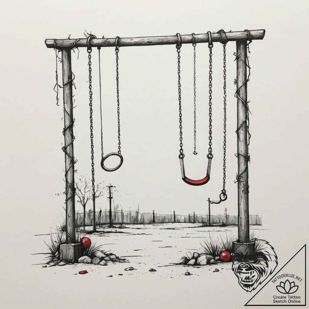 An empty playground at dusk, swings gently mo... - tattoo sketch (№1755357300_0, 16.08.2025 15:15) — tattoovalue.net