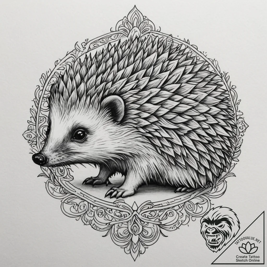 Hedgehog, concept art for tattoo, on a clean... - tattoo sketch (№1755357500_0, 16.08.2025 15:18) — tattoovalue.net