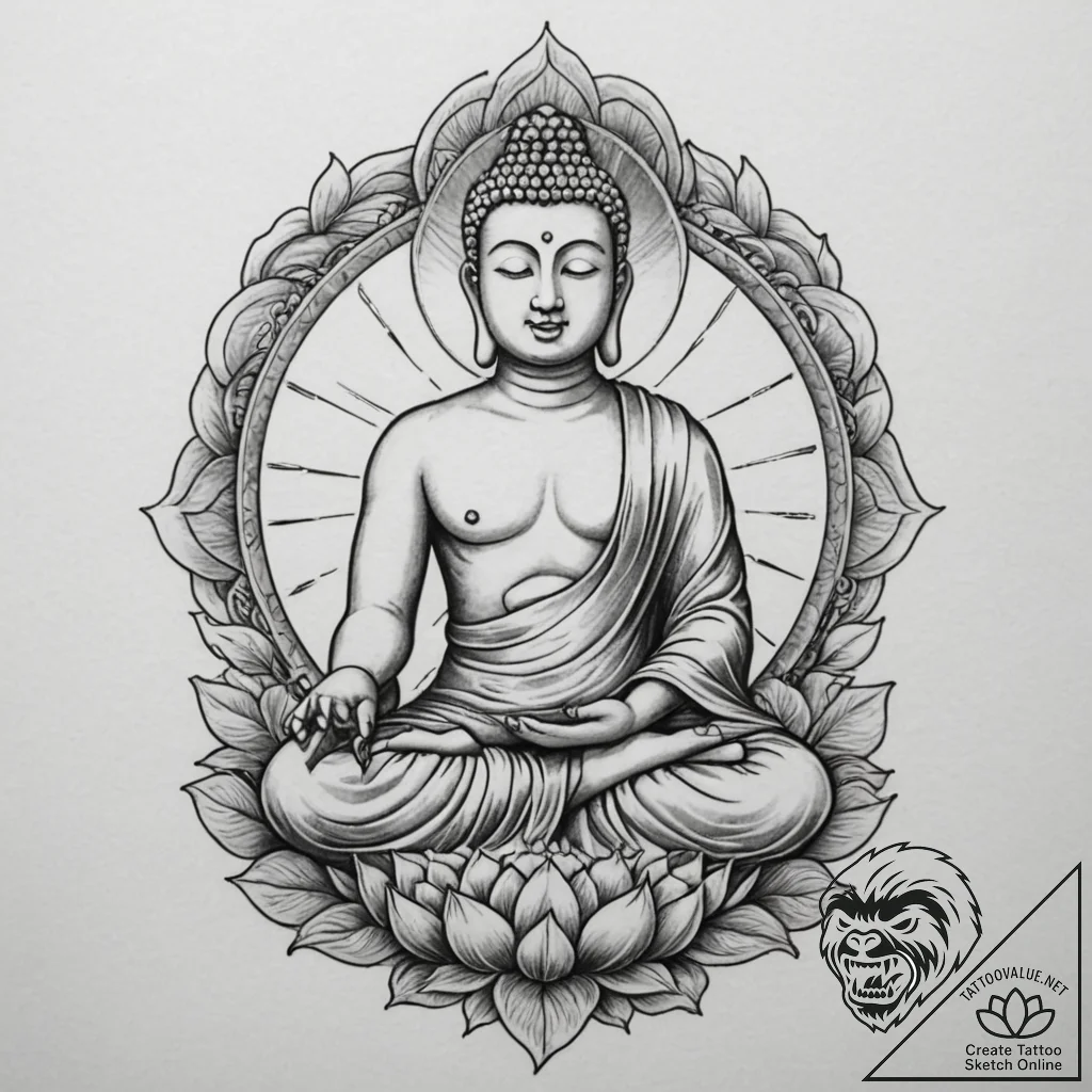 Buddha, tattoo drawing outline, black and gre... - tattoo sketch (№1755358098_0, 16.08.2025 15:28) — tattoovalue.net