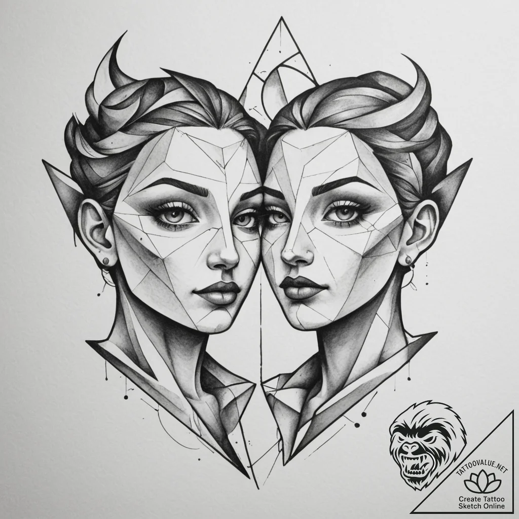 Tattoo sketch gemini twin figures created fro... - tattoo sketch (№1755358299_0, 16.08.2025 15:31) — tattoovalue.net