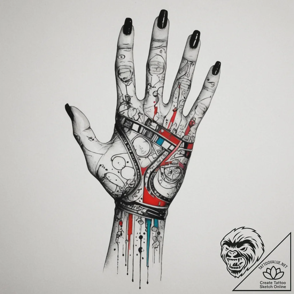 A hand with glowing circuit tattoos, artistic... - tattoo sketch (№1755358501_0, 16.08.2025 15:35) — tattoovalue.net