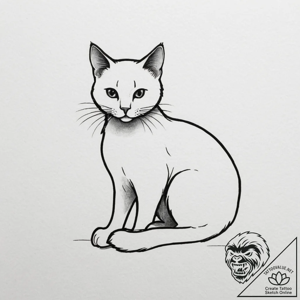 Tattoo sketch a small, elegant cat silhouette... - tattoo sketch (№1755361518_0, 16.08.2025 16:25) — tattoovalue.net