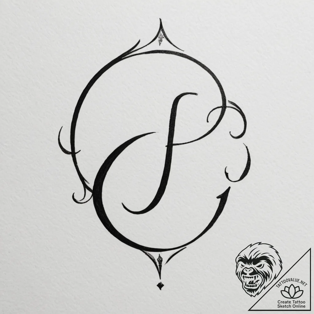 Tattoo sketch a subtle initial with a small,... - tattoo sketch (№1755362122_0, 16.08.2025 16:35) — tattoovalue.net
