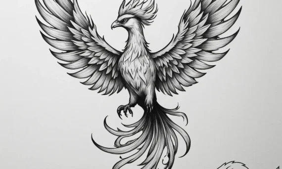 Tattoo design a phoenix, majestically flying... - tattoo sketch (№1755362318_0, 16.08.2025 16:38) — tattoovalue.net