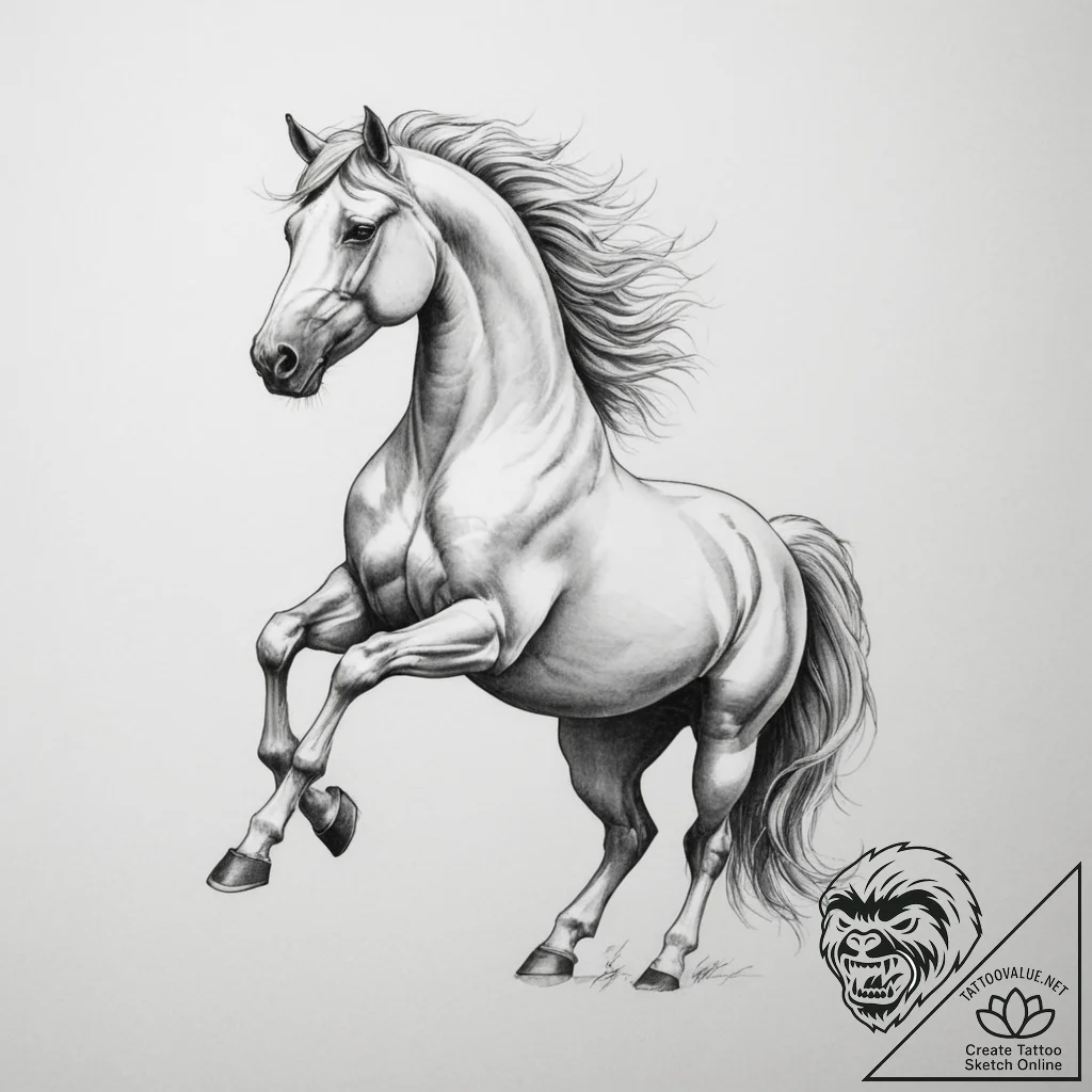 Tattoo sketch a proud stallion, rearing up, s... - tattoo sketch (№1755362910_0, 16.08.2025 16:48) — tattoovalue.net