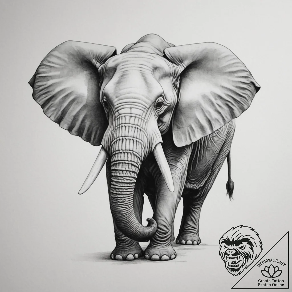 Tattoo design a powerful elephant, tusks out,... - tattoo sketch (№1755365336_0, 16.08.2025 17:28) — tattoovalue.net