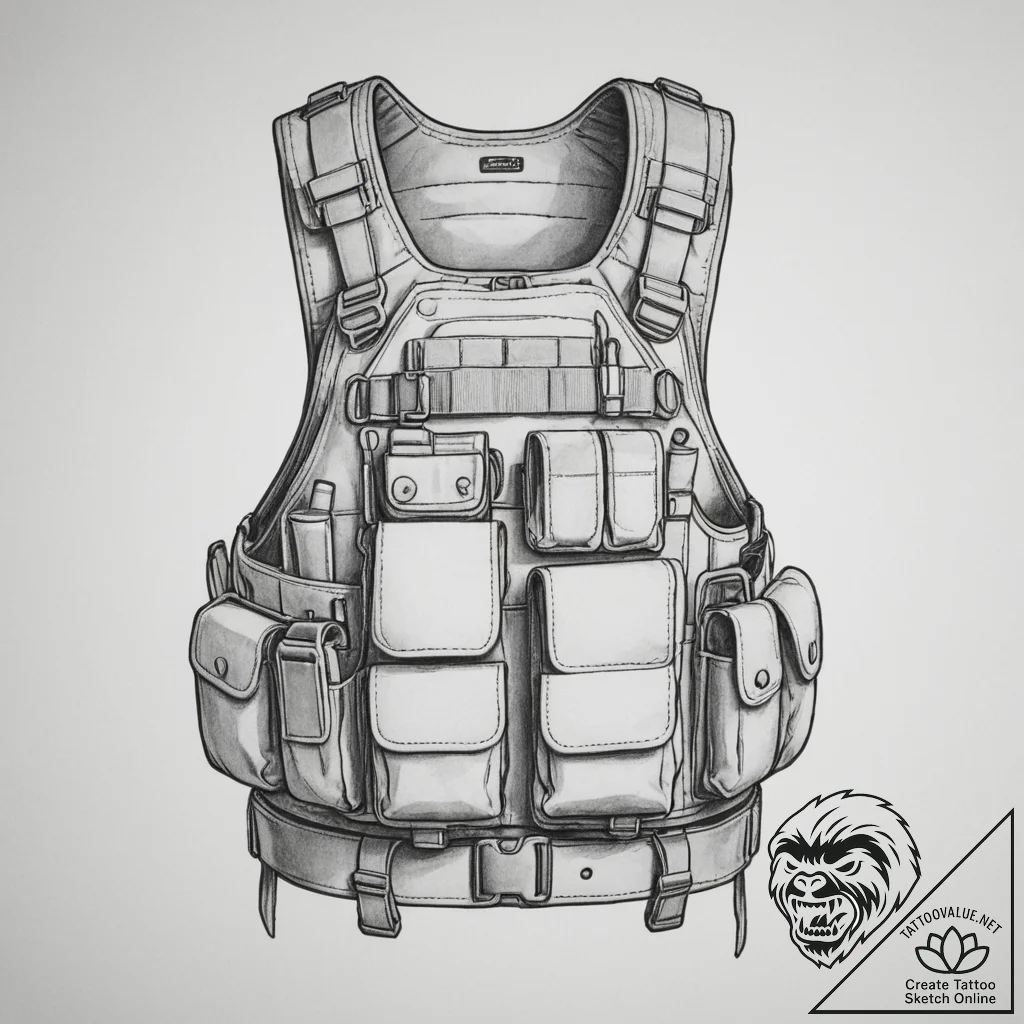 Tattoo sketch a generic tactical vest or plat... - tattoo sketch (№1755365546_0, 16.08.2025 17:32) — tattoovalue.net