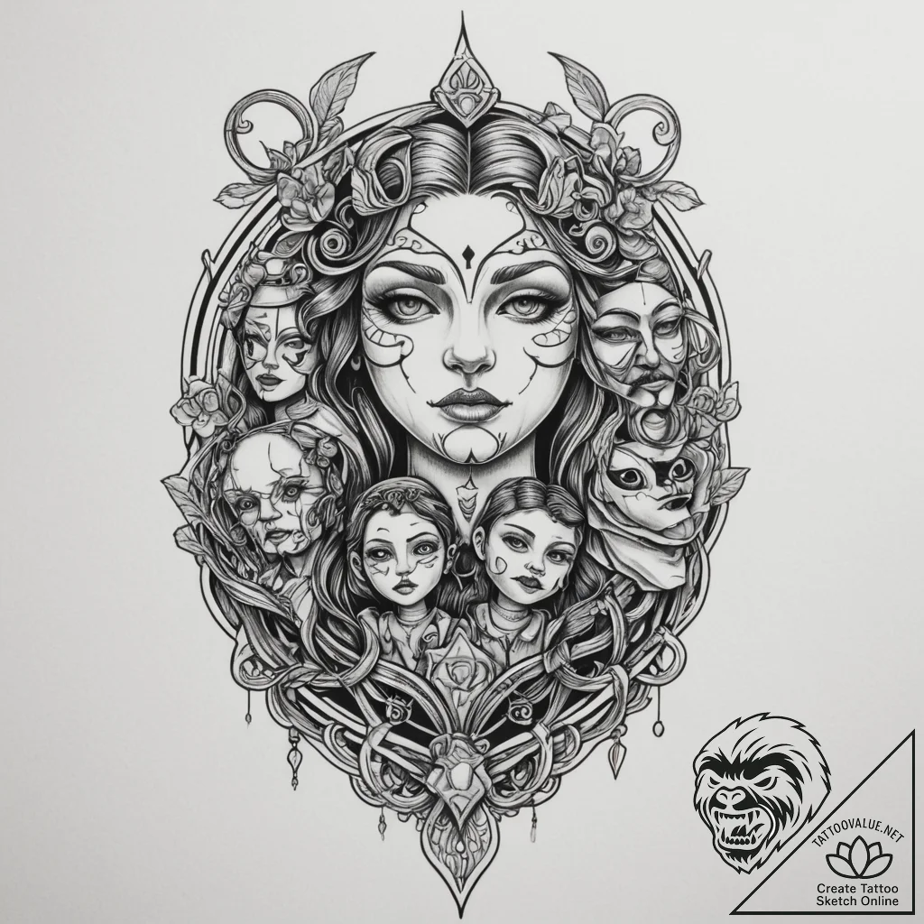 Strings with puppets, artistic tattoo sketch,... - tattoo sketch (№1755366156_0, 16.08.2025 17:42) — tattoovalue.net