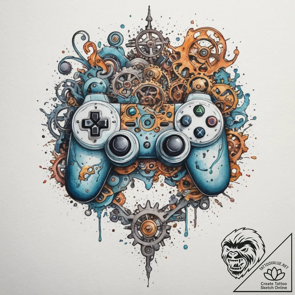 Tattoo design a game controller made of intri... - tattoo sketch (№1755367404_0, 16.08.2025 18:03) — tattoovalue.net