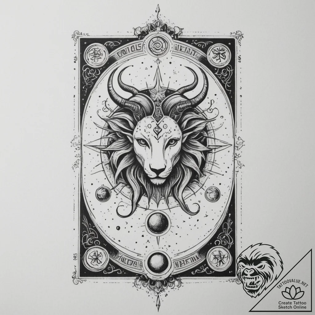 Tattoo sketch a zodiac glyph integrated into... - tattoo sketch (№1755368420_0, 16.08.2025 18:20) — tattoovalue.net