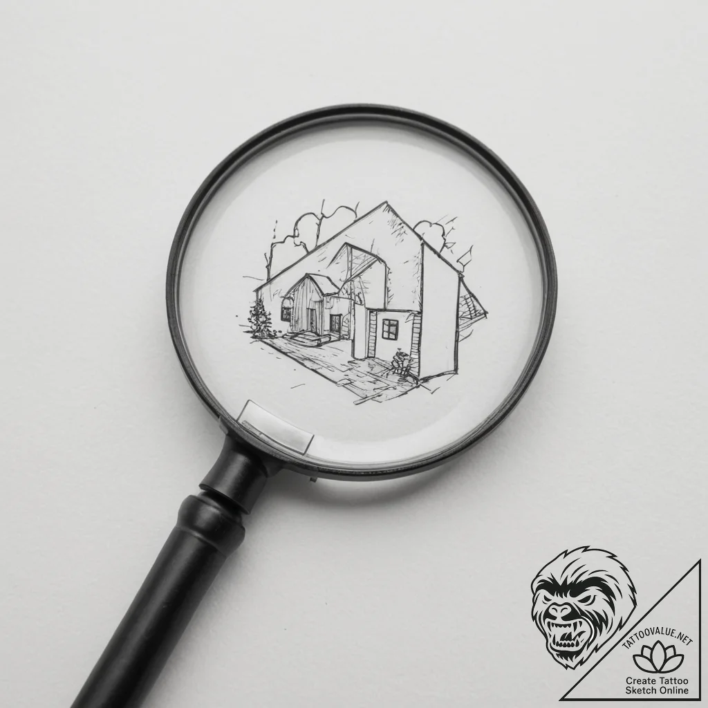 A magnifying glass focusing on a tiny detail - tattoo sketch (№1755369625_0, 16.08.2025 18:40) — tattoovalue.net