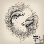 Two fighting fish (siamese fighting fish), ar… – tattoo sketch (№1755370020_0, 16.08.2025 18:47) — tattoovalue.net