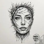 A human face made from interwoven tree branch… – tattoo sketch (№1755372999_0, 16.08.2025 19:36) — tattoovalue.net