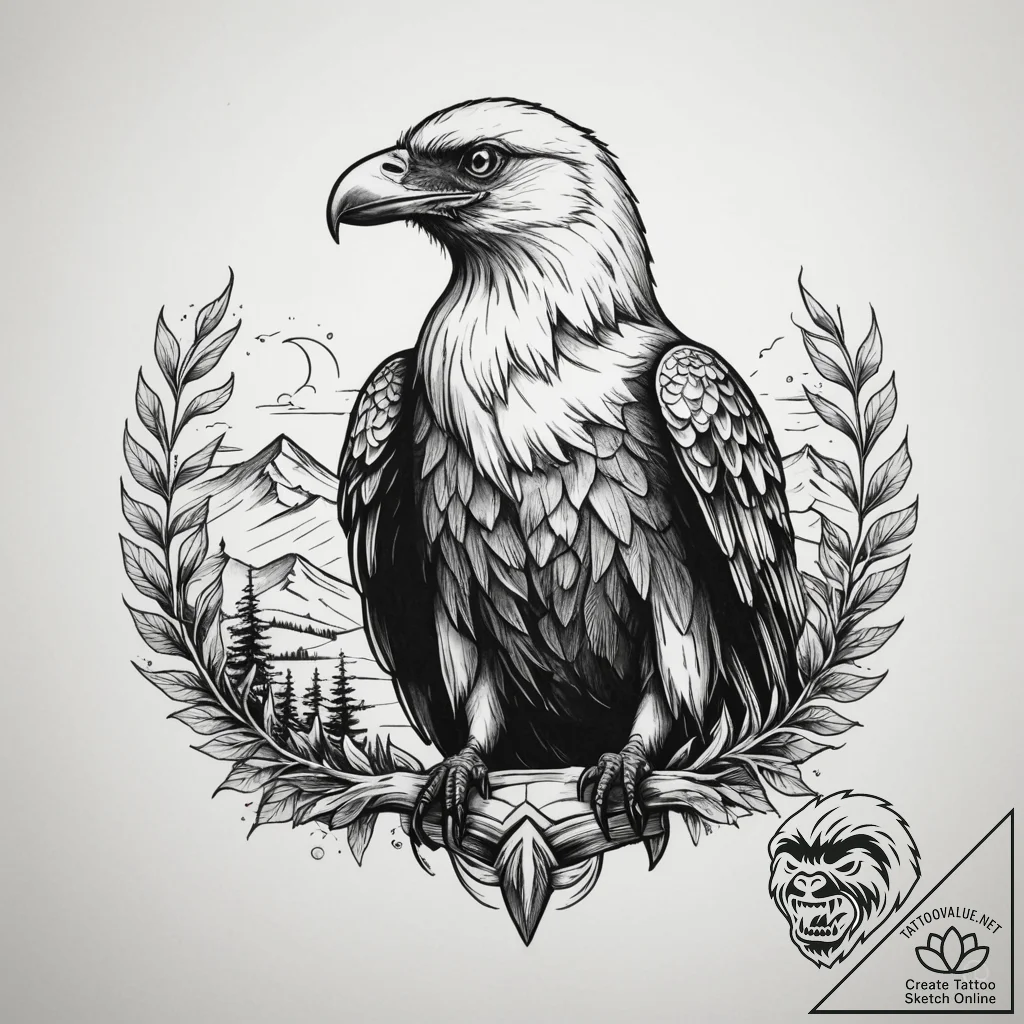 Tattoo design a stylized raven or eagle watch... - tattoo sketch (№1755373196_0, 16.08.2025 19:39) — tattoovalue.net