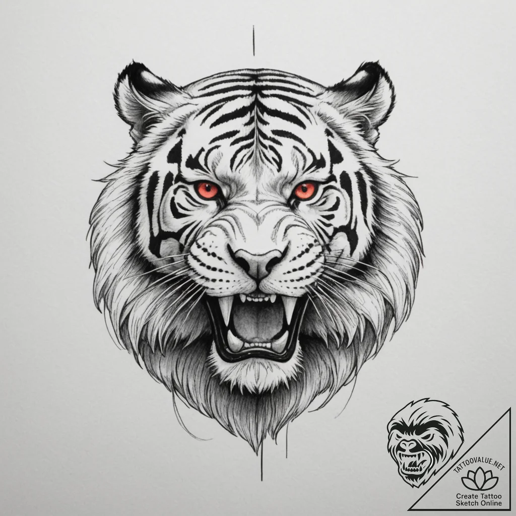 Saber-toothed tiger, tattoo sketch design, bl... - tattoo sketch (№1755373591_0, 16.08.2025 19:46) — tattoovalue.net