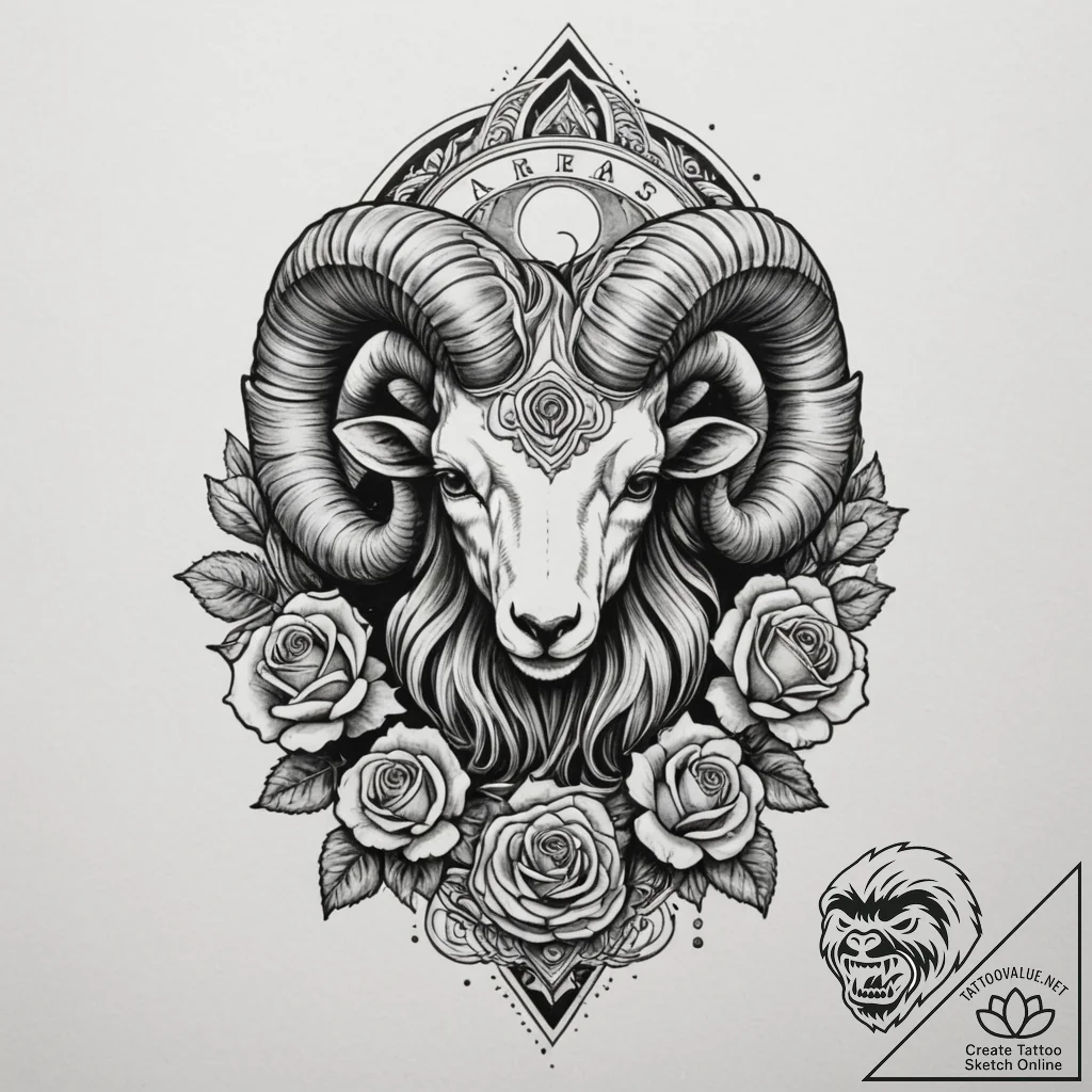 Tattoo sketch an aries ram with mars' glyph e... - tattoo sketch (№1755374190_0, 16.08.2025 19:56) — tattoovalue.net