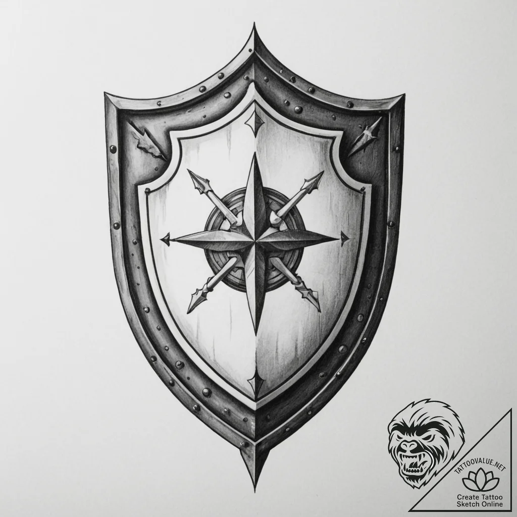 Tattoo design a detailed medieval shield with... - tattoo sketch (№1755374388_0, 16.08.2025 19:59) — tattoovalue.net