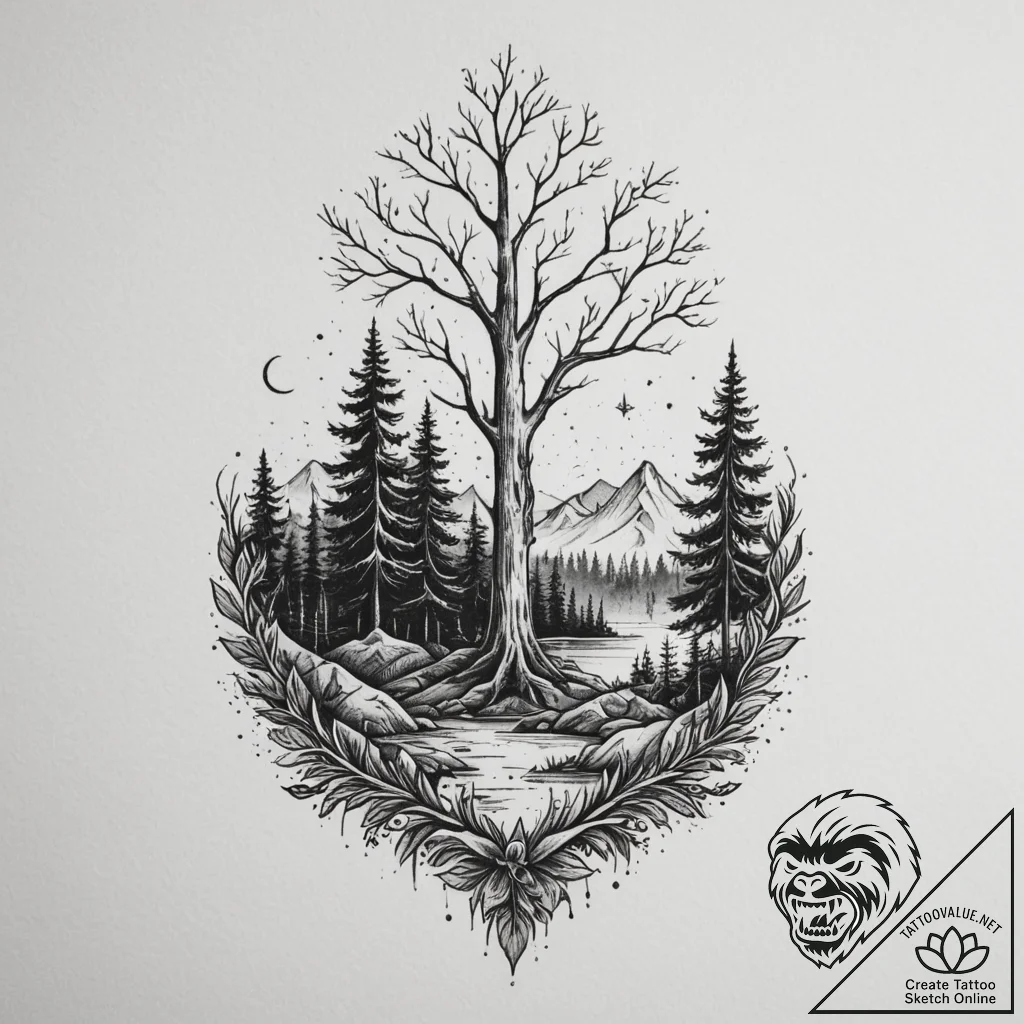 Tattoo sketch an ethereal mist rising from a... - tattoo sketch (№1755375376_0, 16.08.2025 20:16) — tattoovalue.net