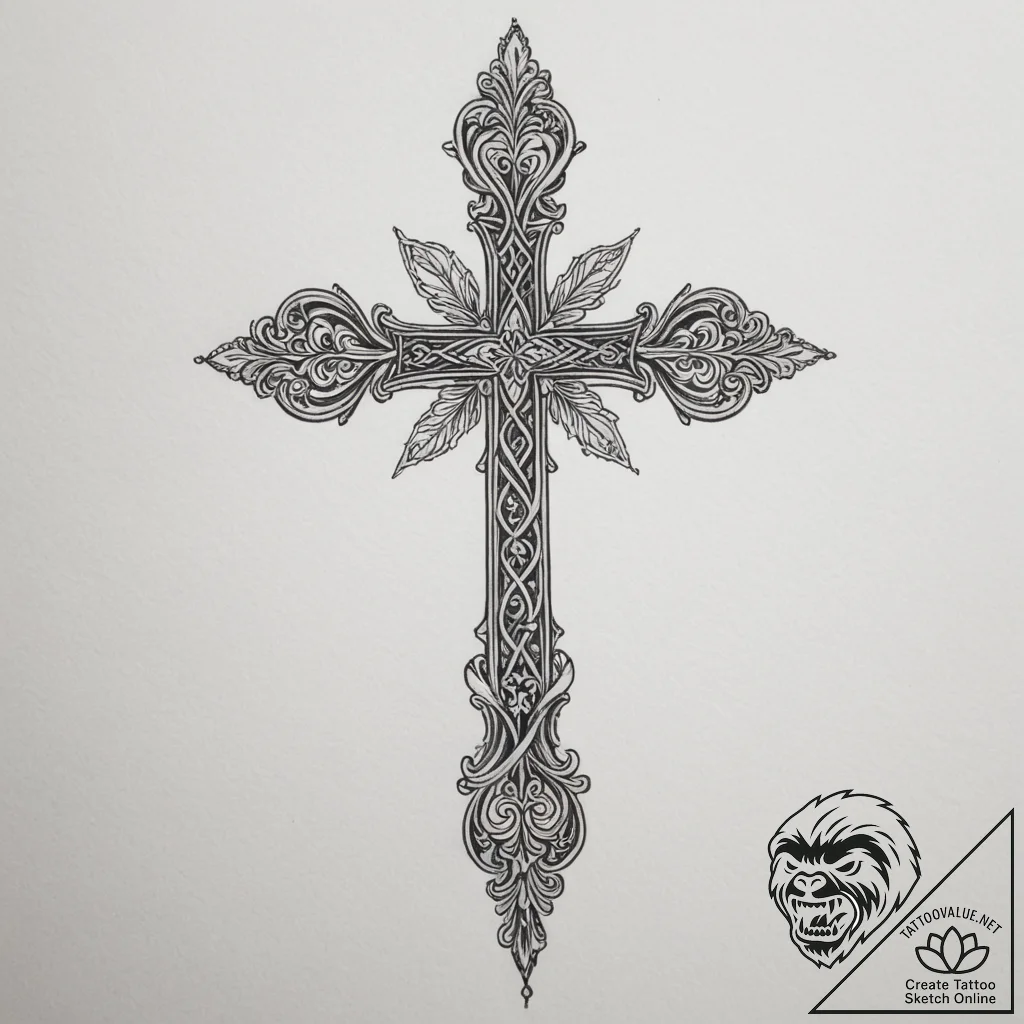 Orthodox cross - tattoo sketch (№1755375965_0, 16.08.2025 20:26) — tattoovalue.net