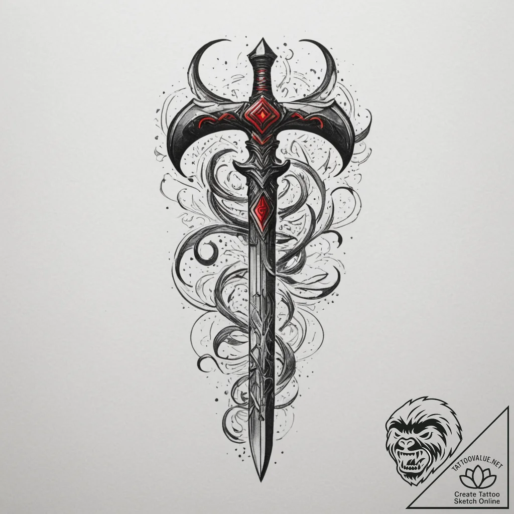 Tattoo sketch a pixelated sword or axe emergi... - tattoo sketch (№1755376771_0, 16.08.2025 20:39) — tattoovalue.net