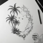 Tattoo design a tropical island with palm tre… – tattoo sketch (№1755380371_0, 16.08.2025 21:39) — tattoovalue.net