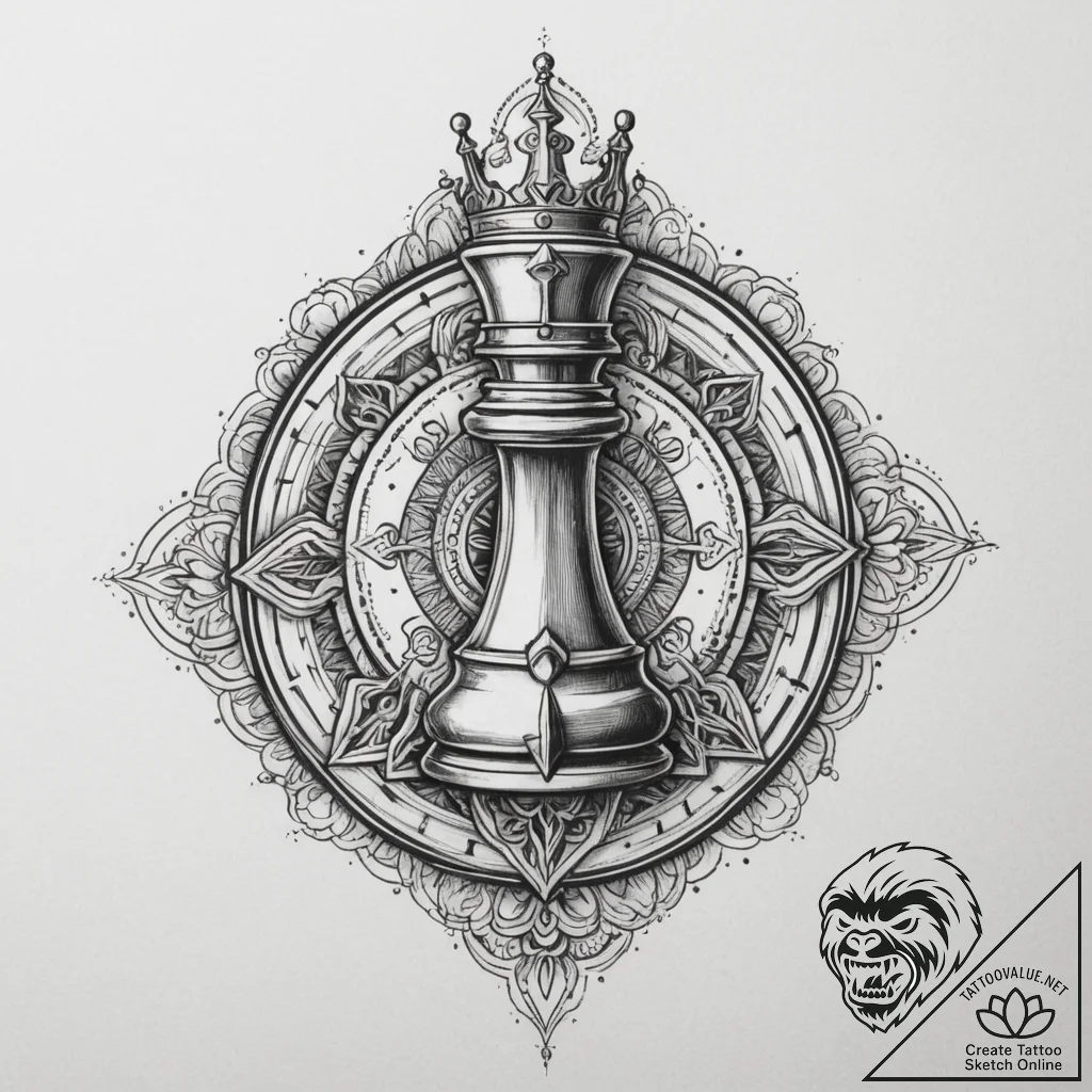 Tattoo design a stylized chess piece (king or... - tattoo sketch (№1755383167_0, 16.08.2025 22:26) — tattoovalue.net