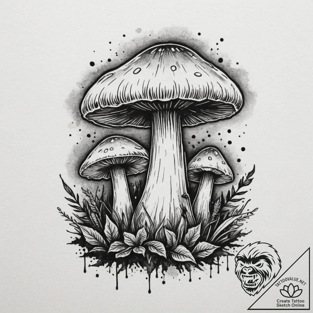 Tattoo sketch a glowing 1up mushroom with a m... - tattoo sketch (№1755383366_0, 16.08.2025 22:29) — tattoovalue.net